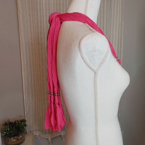 PINK JEWELRY BEADED FRINGE SCARF - Picture 4 of 6